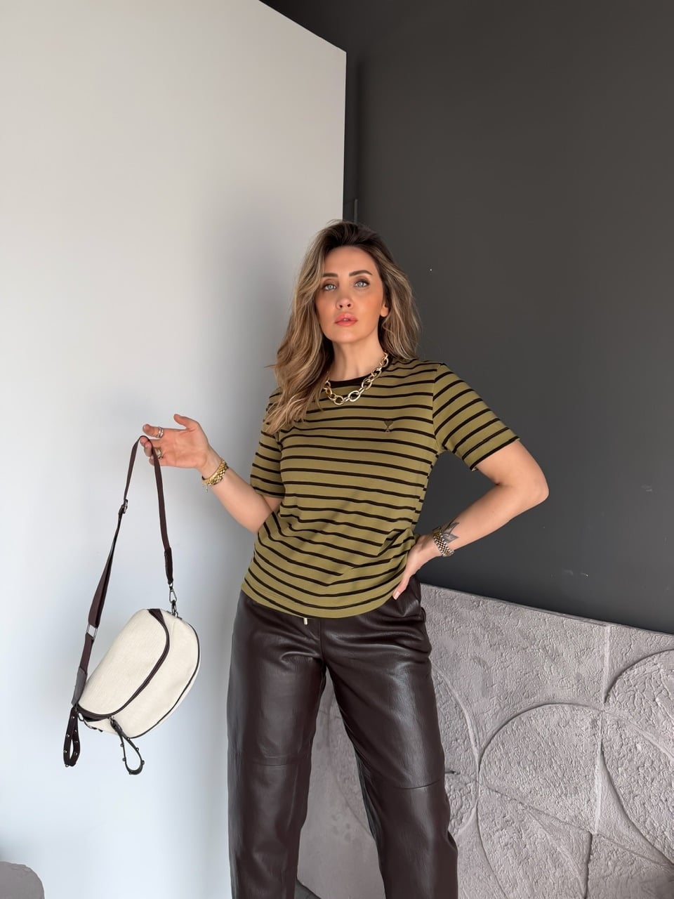 Yeşil Çizgili Cotton Ami Tshirt