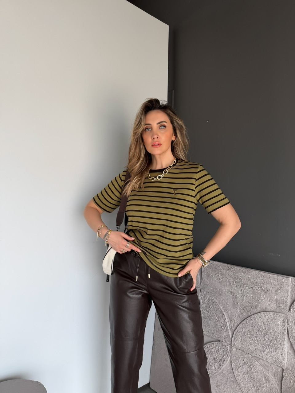Yeşil Çizgili Cotton Ami Tshirt