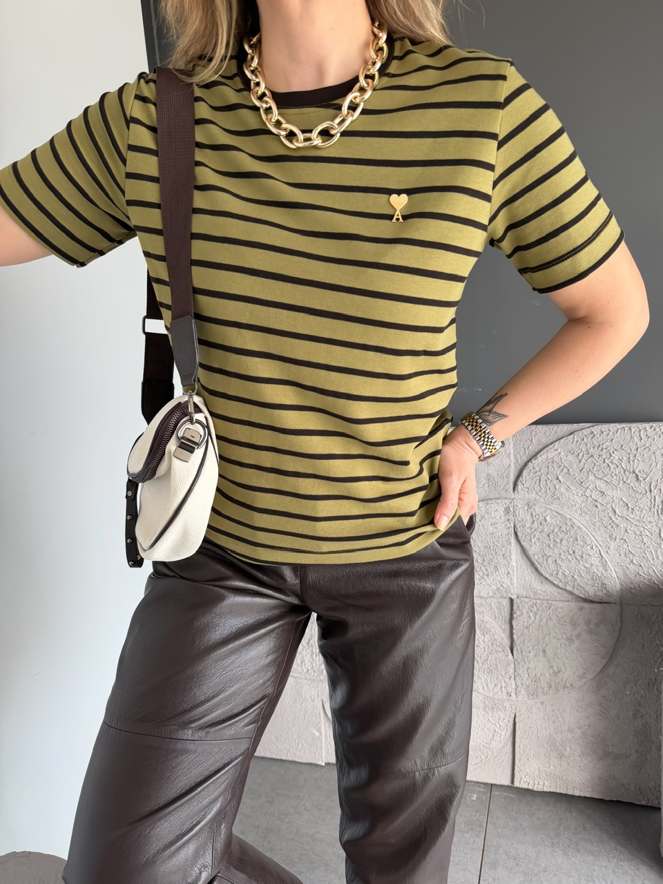 Yeşil Çizgili Cotton Ami Tshirt