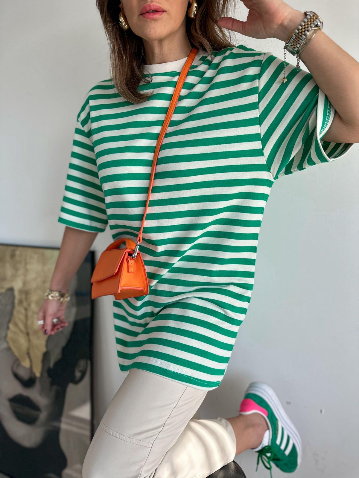 Yeşil Çizgili Cotton Tshirt