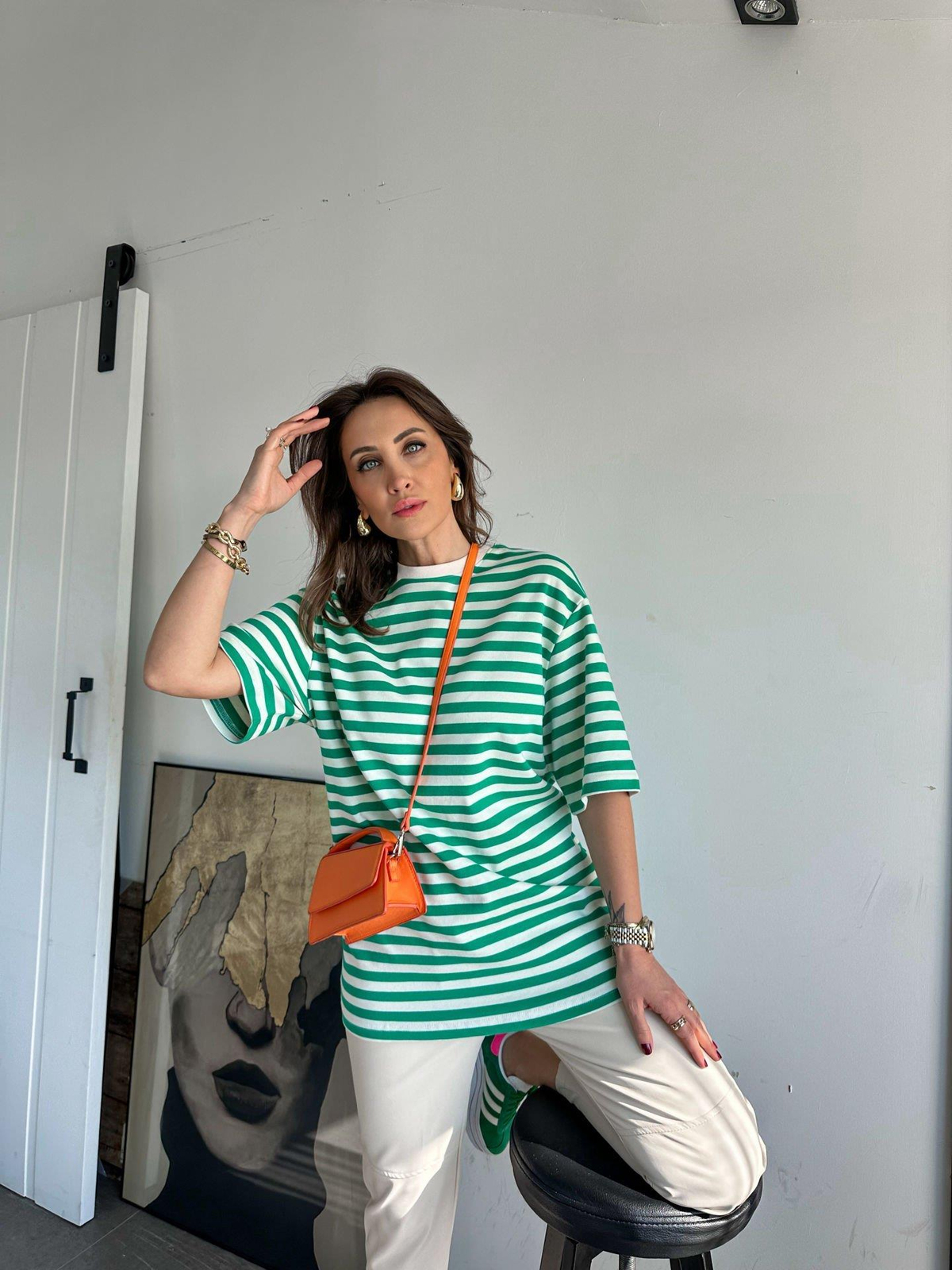 Yeşil Çizgili Cotton Tshirt