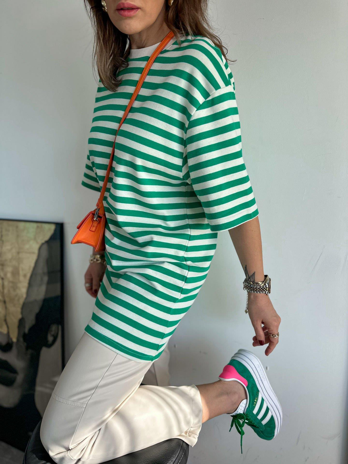 Yeşil Çizgili Cotton Tshirt