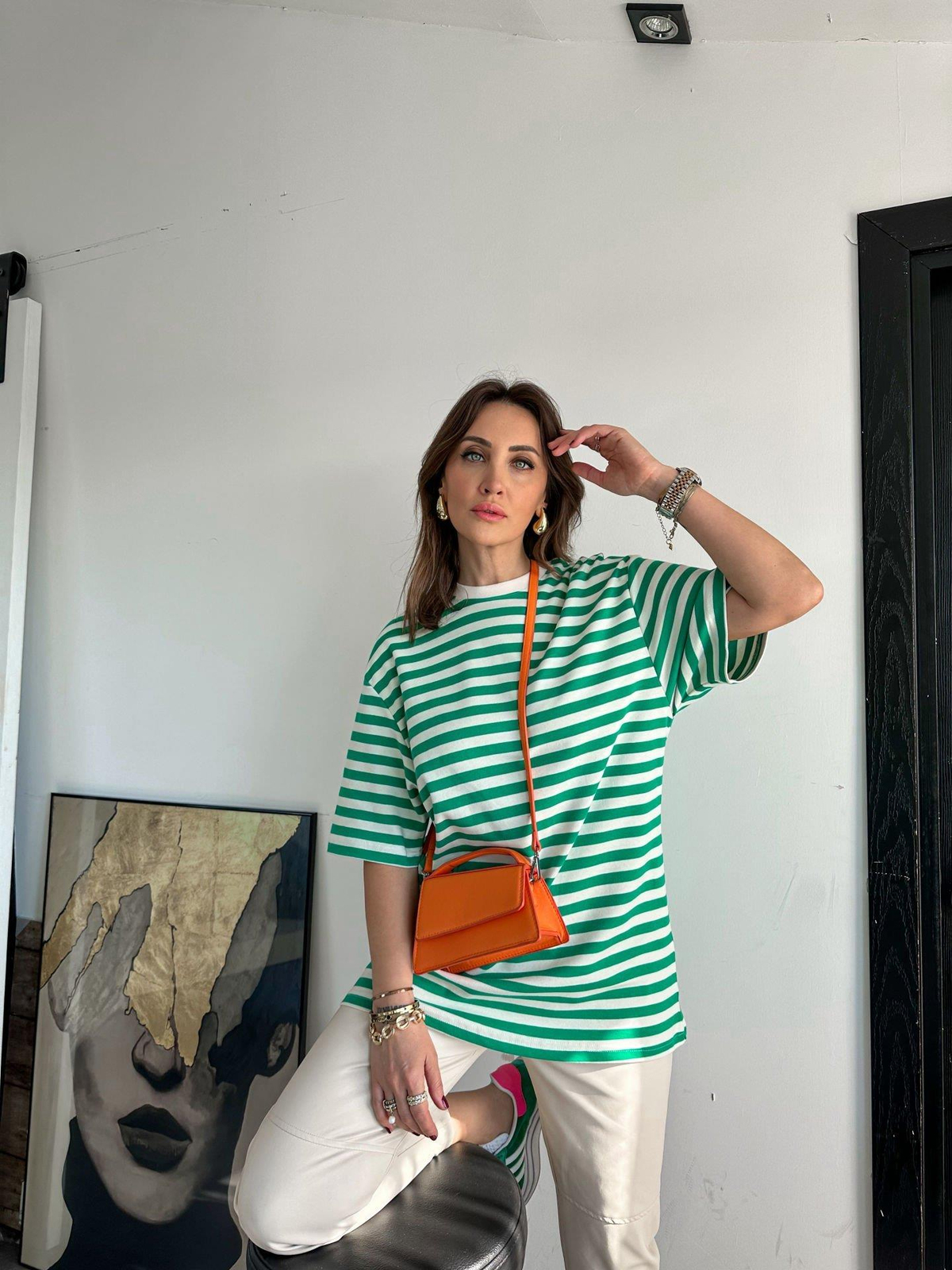 Yeşil Çizgili Cotton Tshirt