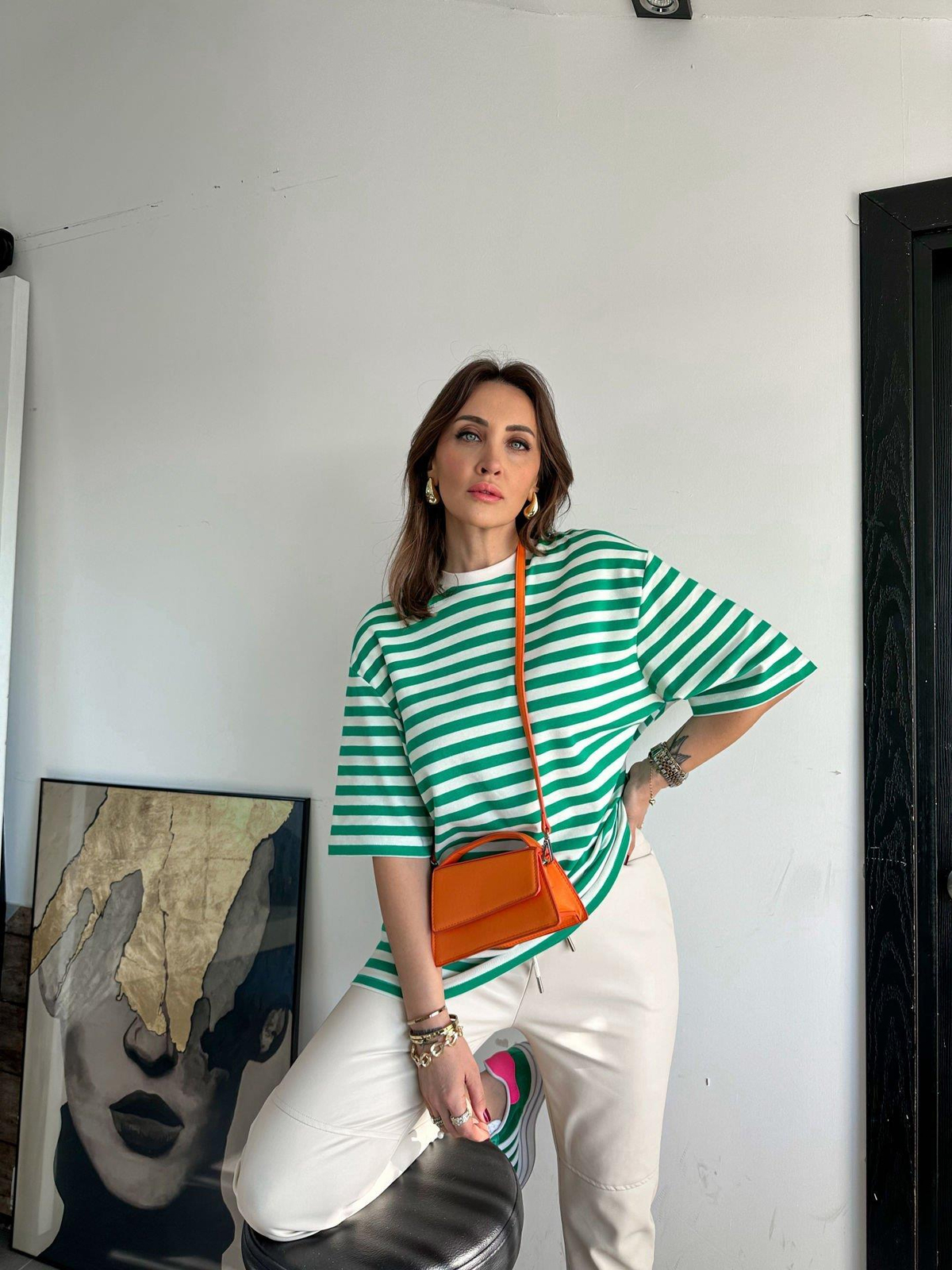 Yeşil Çizgili Cotton Tshirt