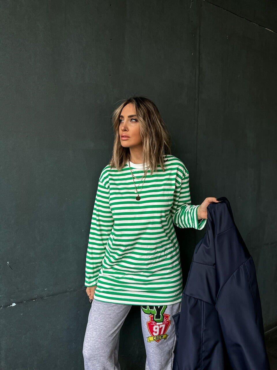Yeşil Çizgili Oversize Sweatshirt