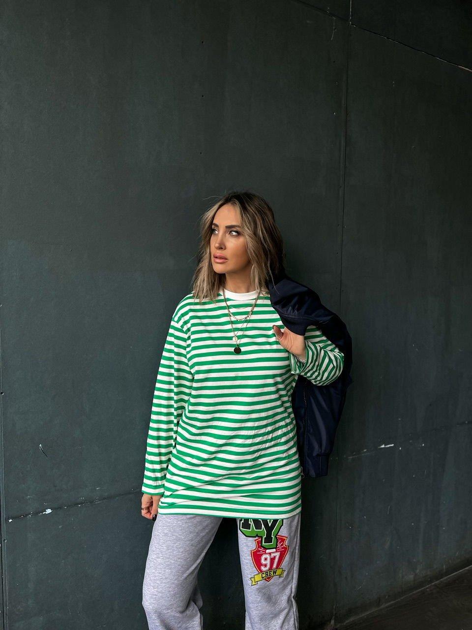 Yeşil Çizgili Oversize Sweatshirt