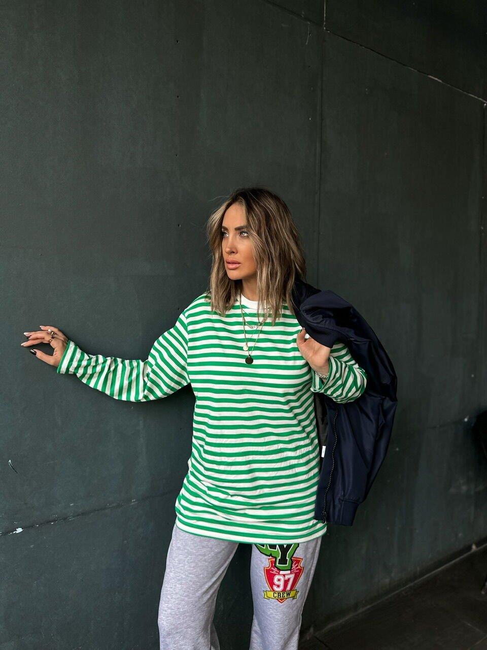 Yeşil Çizgili Oversize Sweatshirt