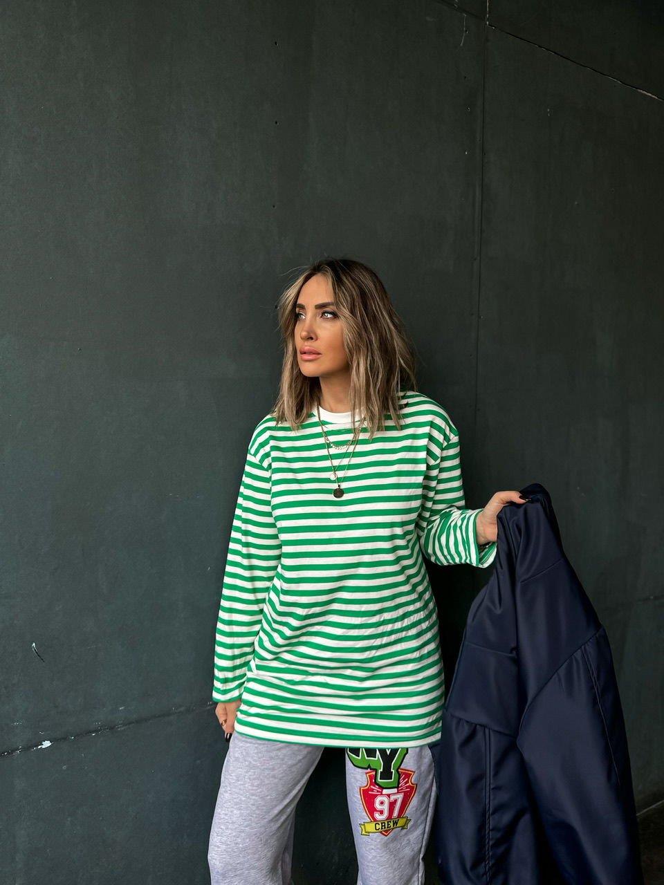Yeşil Çizgili Oversize Sweatshirt
