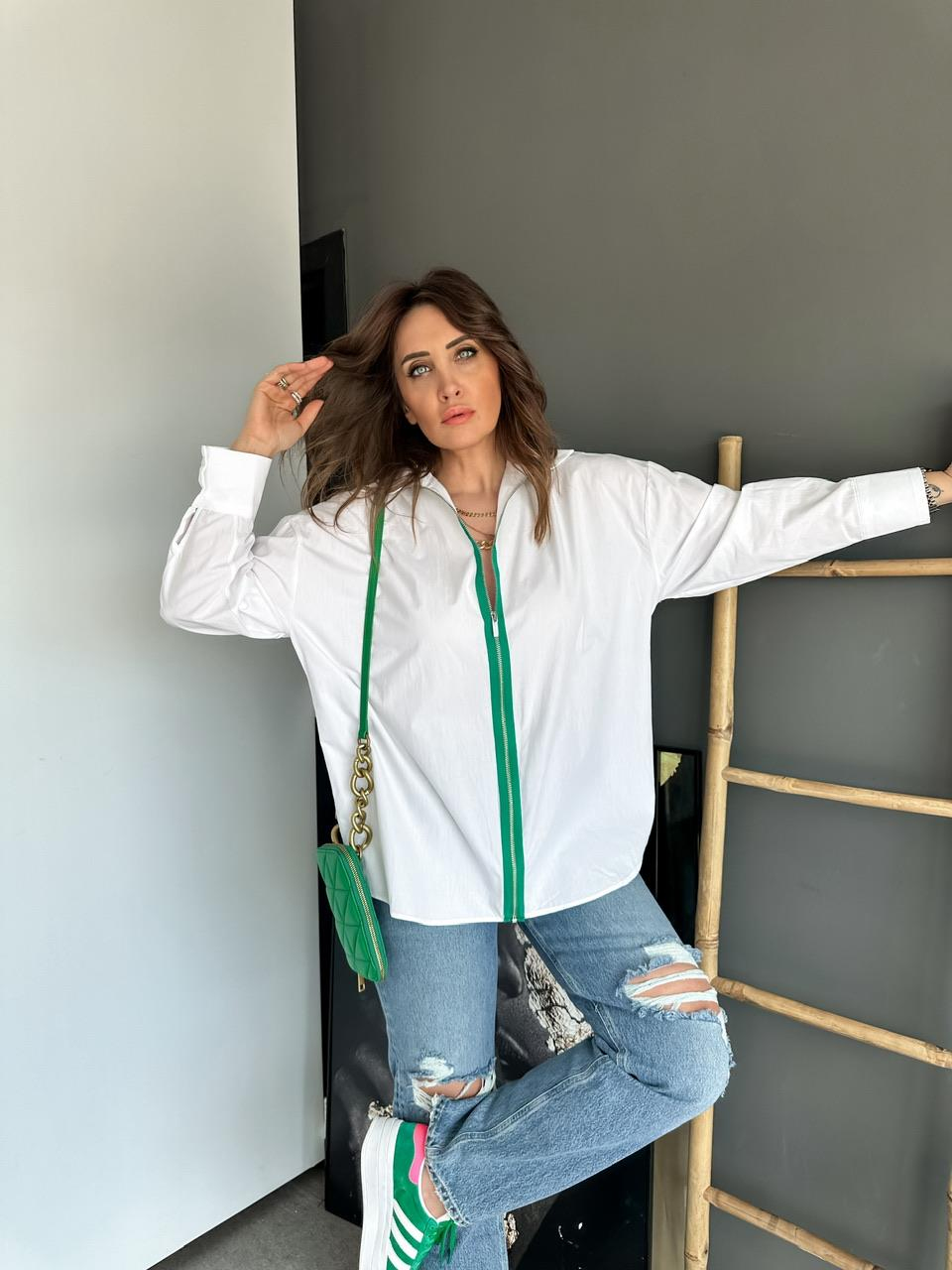 Yeşil Fermuarlı Poplin Gömlek