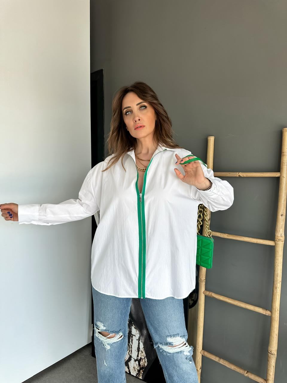Yeşil Fermuarlı Poplin Gömlek