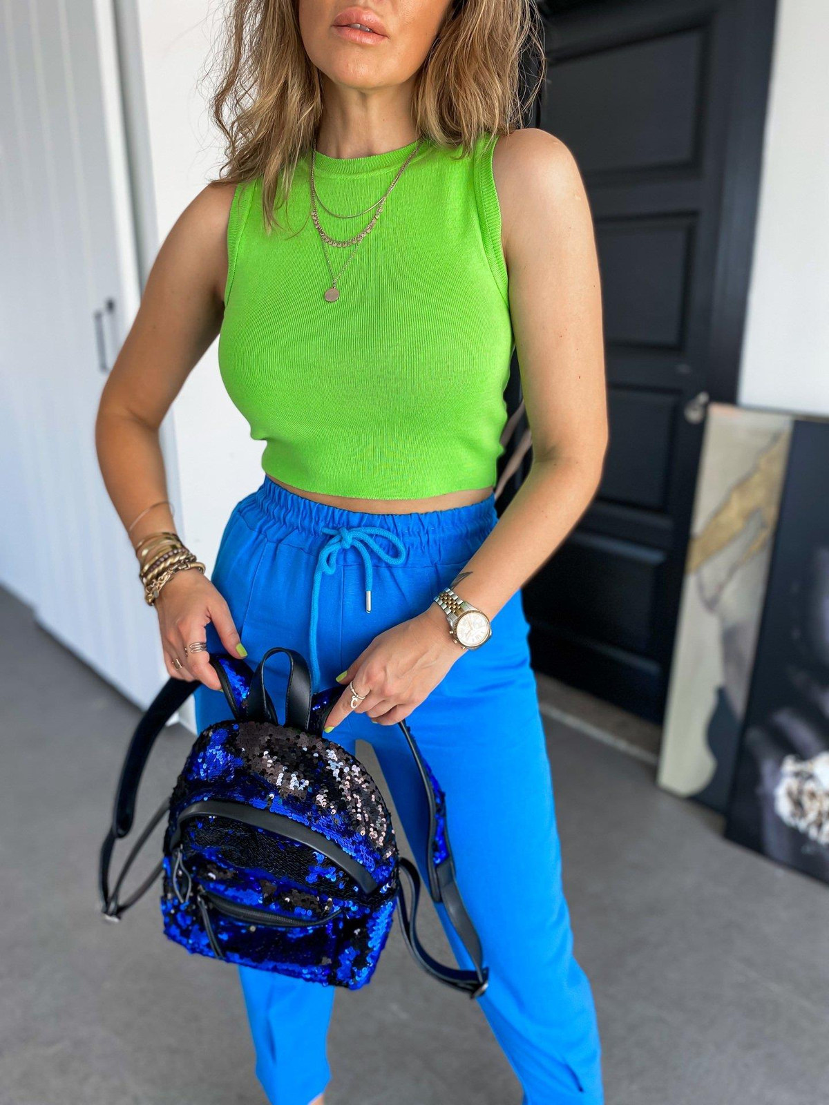 Yeşil Halter Yaka Triko Crop