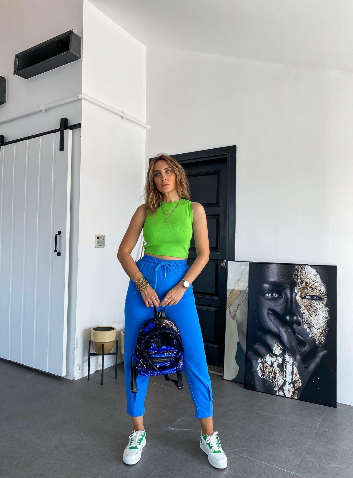 Yeşil Halter Yaka Triko Crop