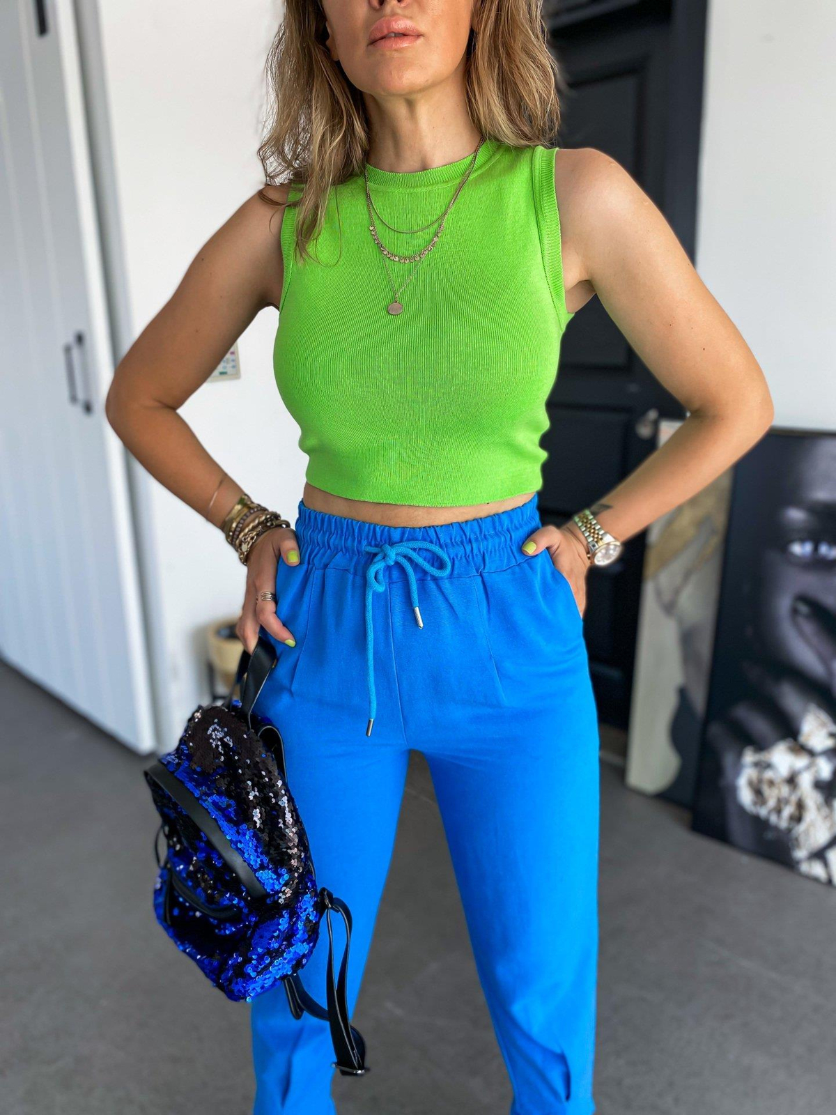Yeşil Halter Yaka Triko Crop