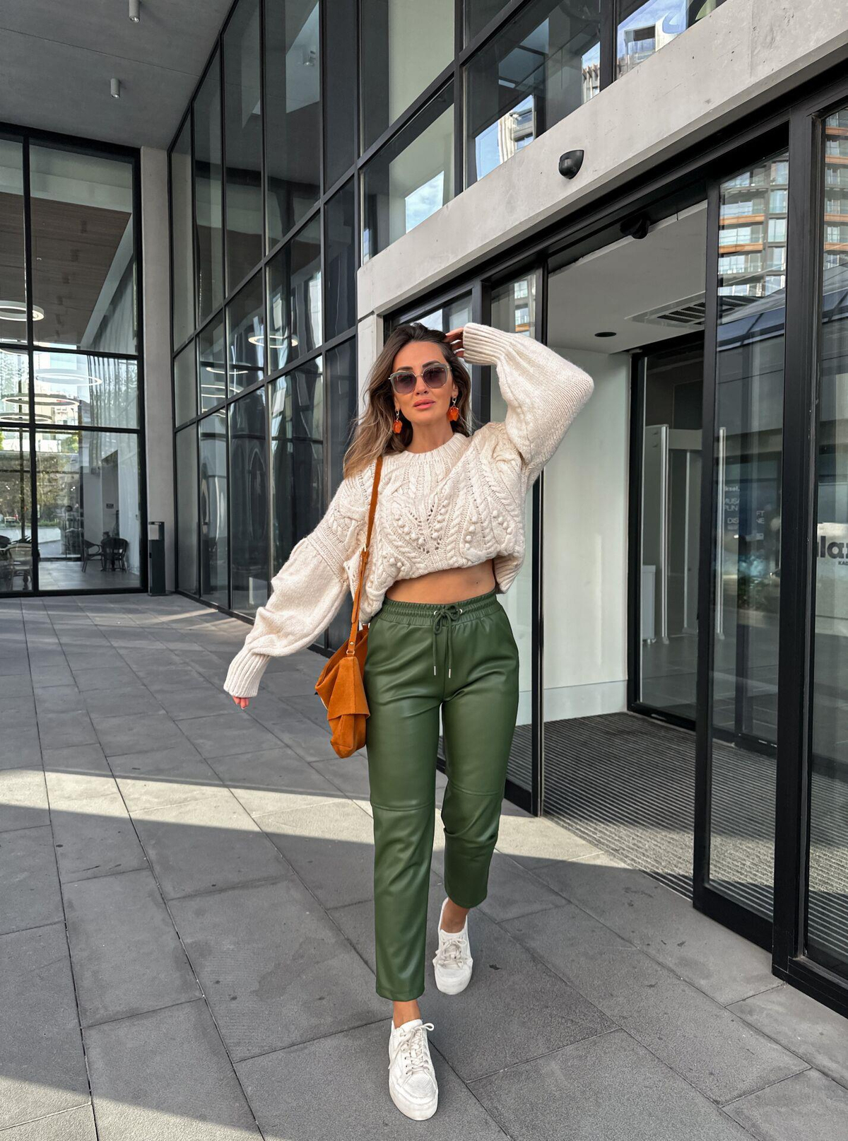 Yeşil Jogger Deri Pantolon