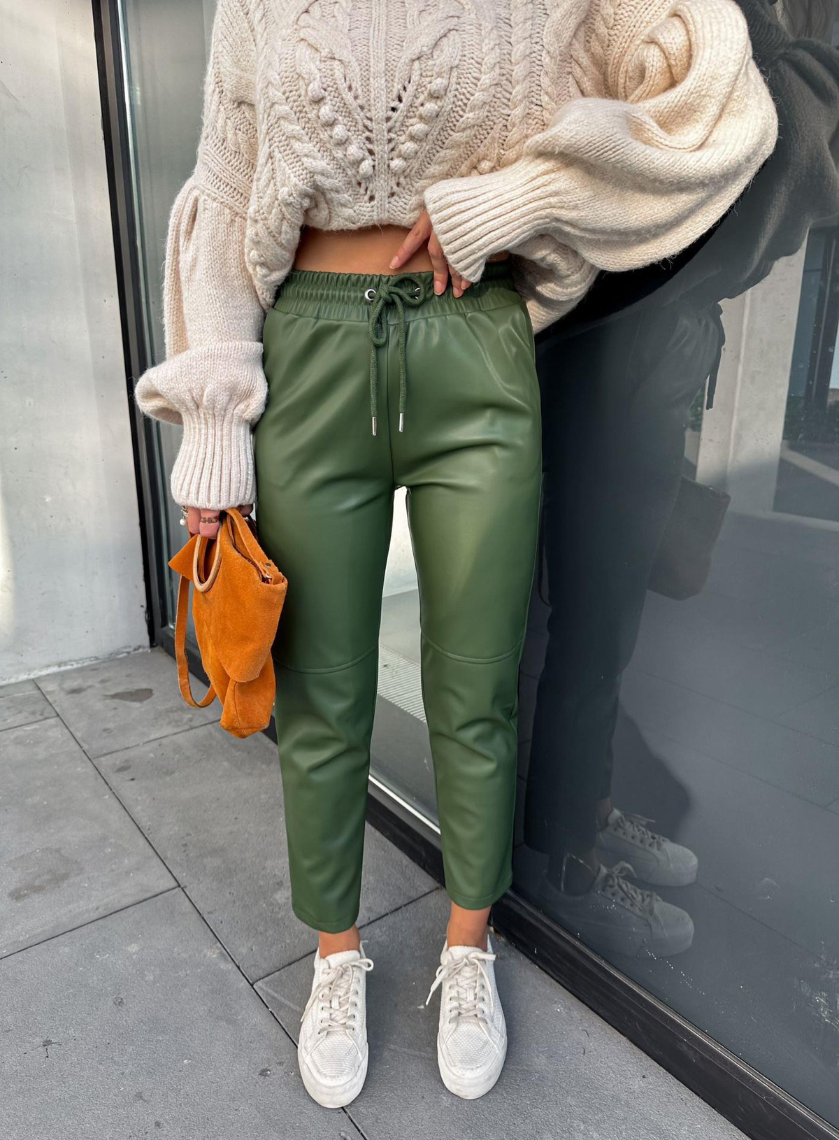 Yeşil Jogger Deri Pantolon