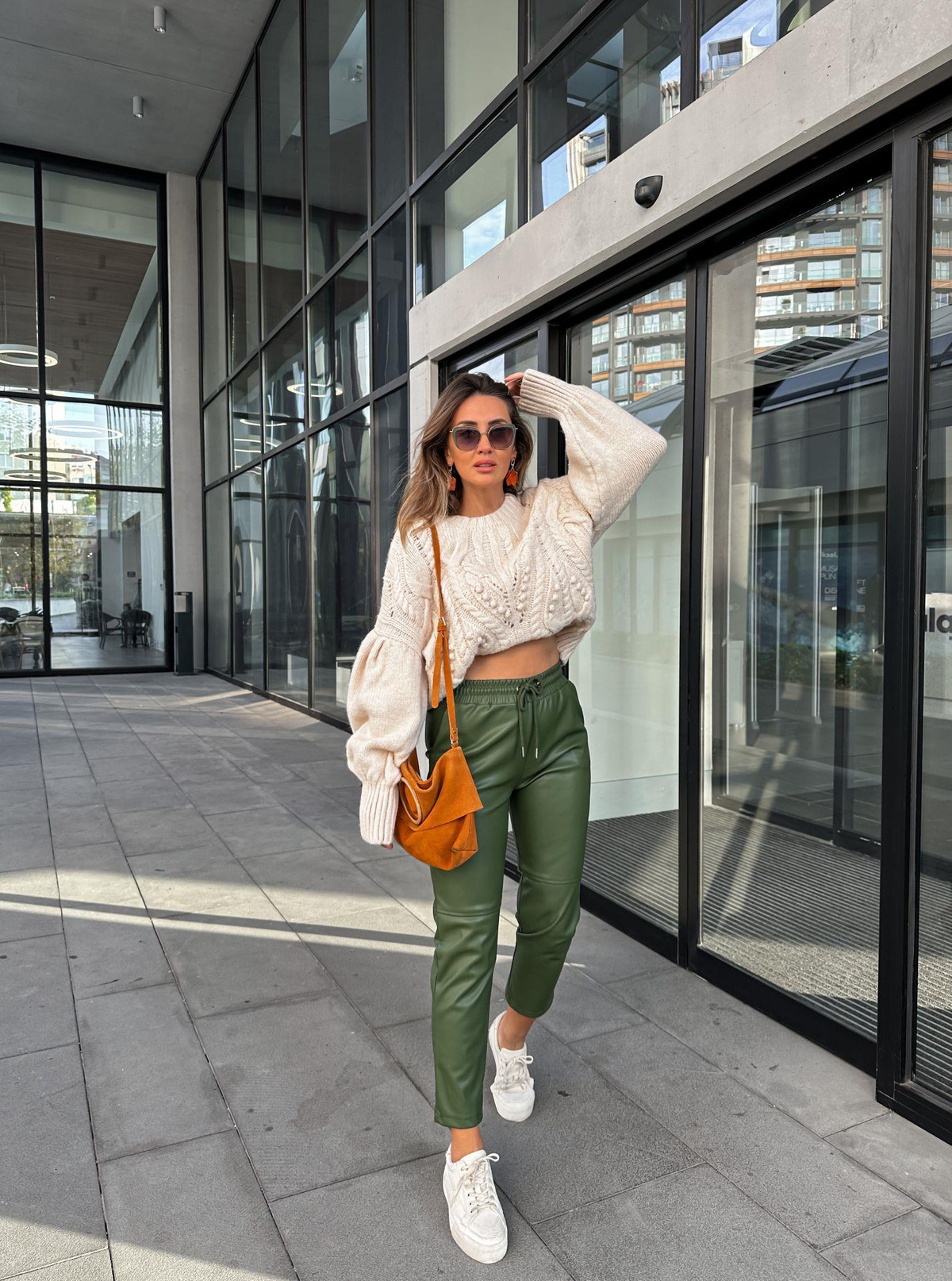 Yeşil Jogger Deri Pantolon