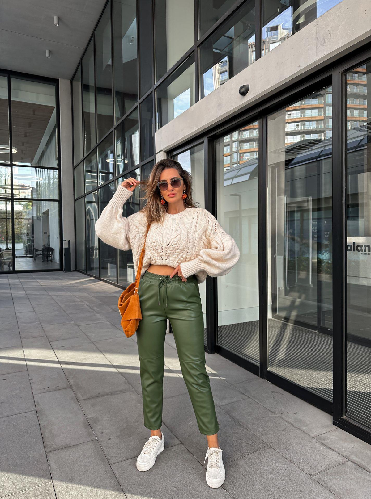 Yeşil Jogger Deri Pantolon