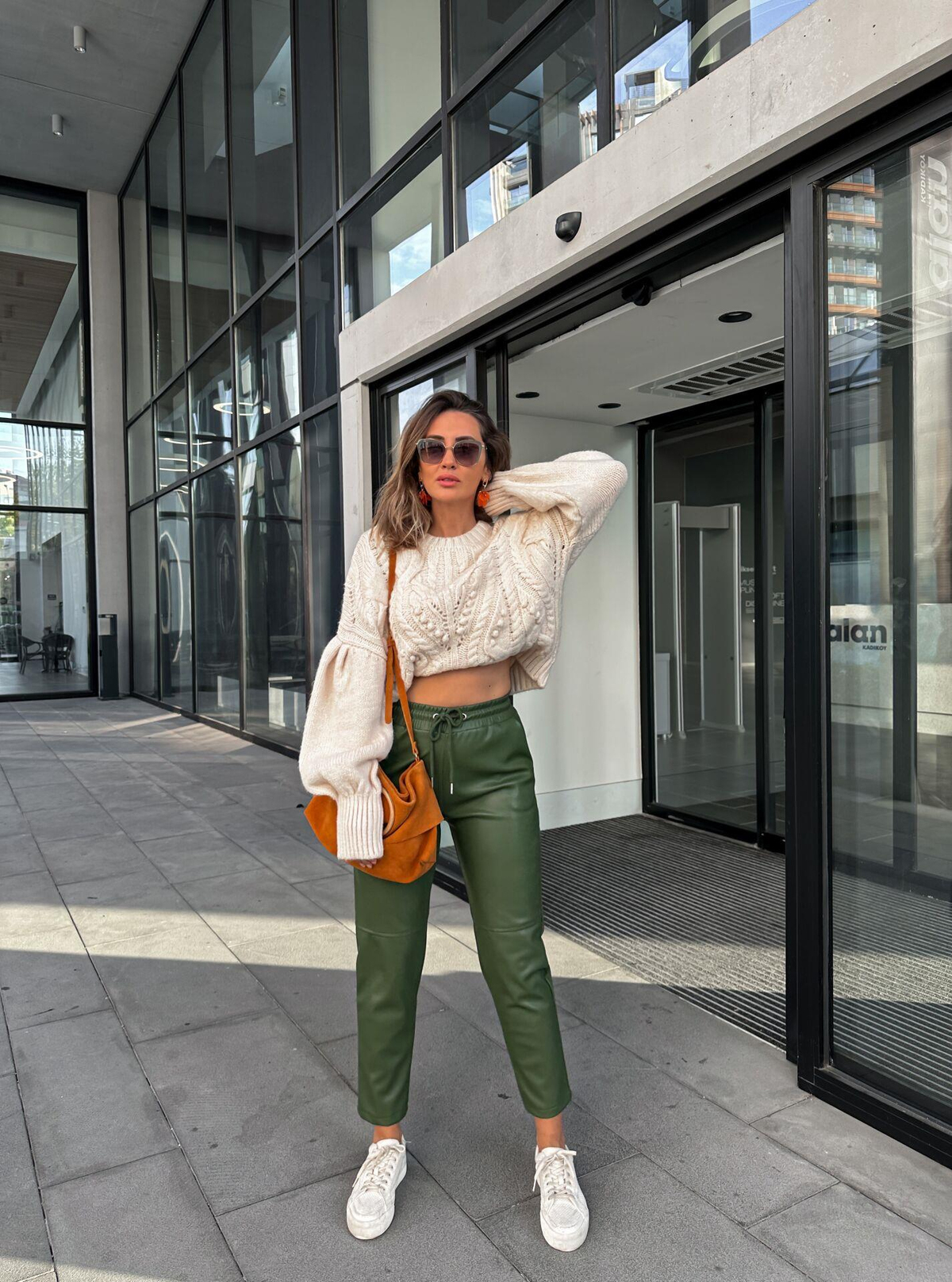 Yeşil Jogger Deri Pantolon