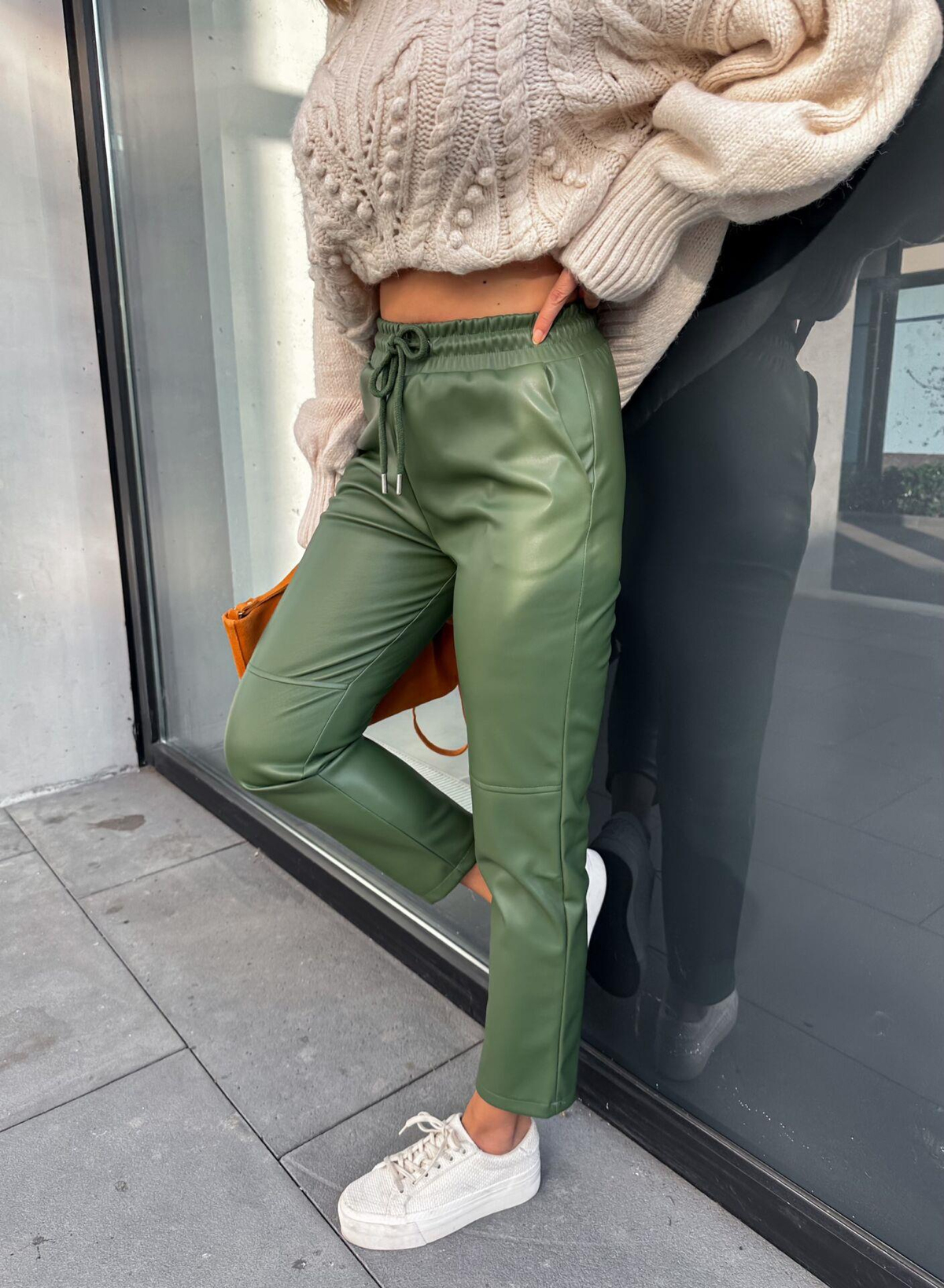 Yeşil Jogger Deri Pantolon