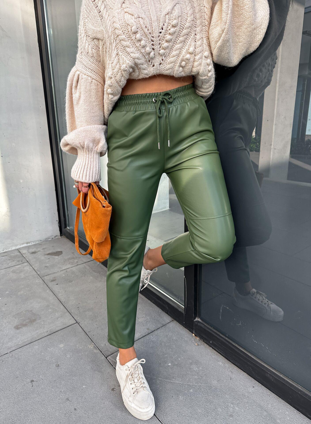 Yeşil Jogger Deri Pantolon