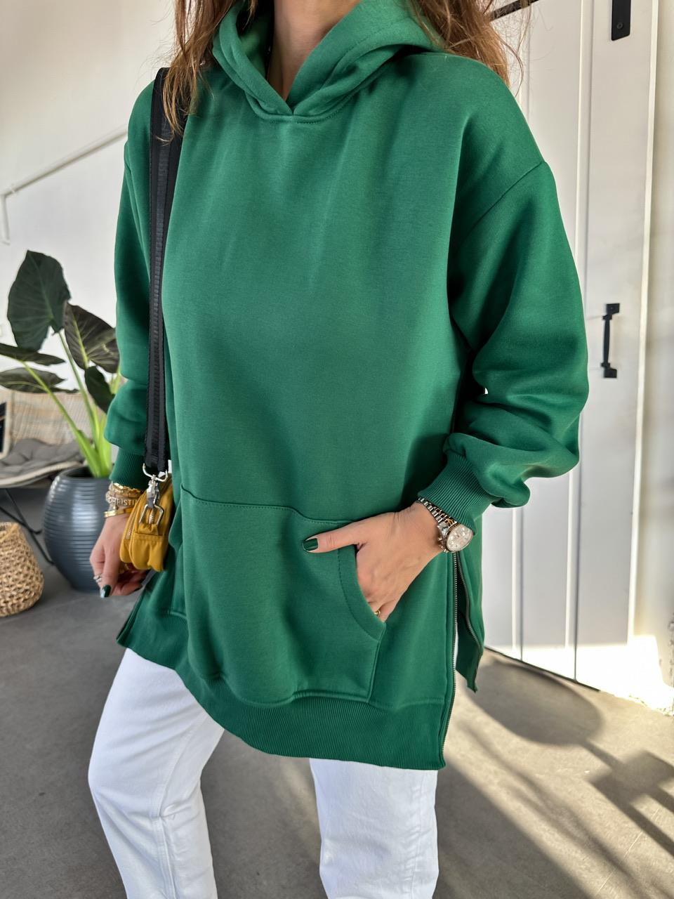 Yeşil Kenarları Fermuarlı Sweatshirt
