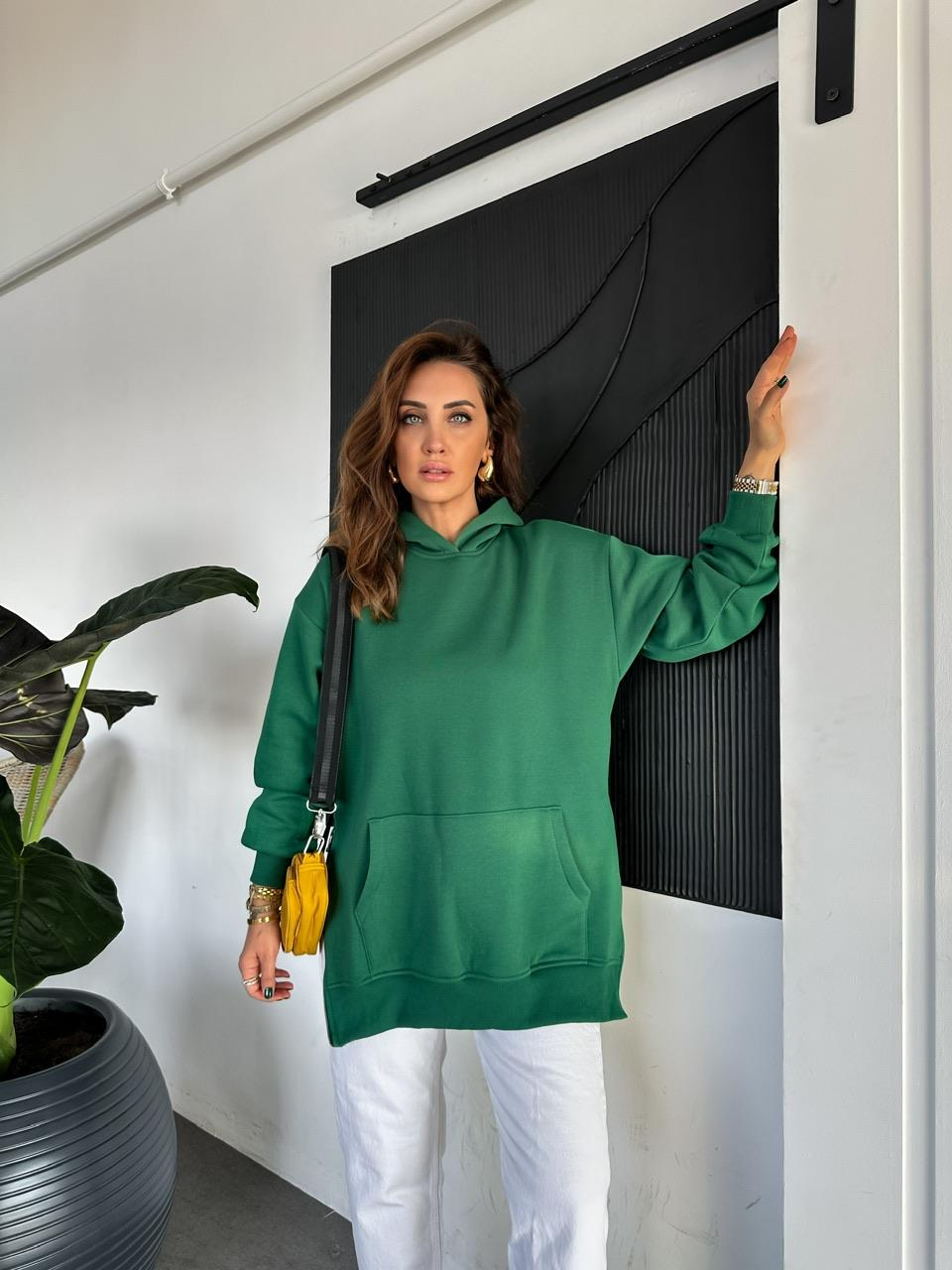 Yeşil Kenarları Fermuarlı Sweatshirt