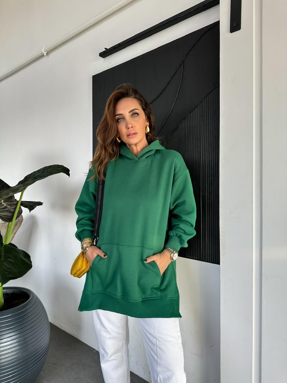 Yeşil Kenarları Fermuarlı Sweatshirt
