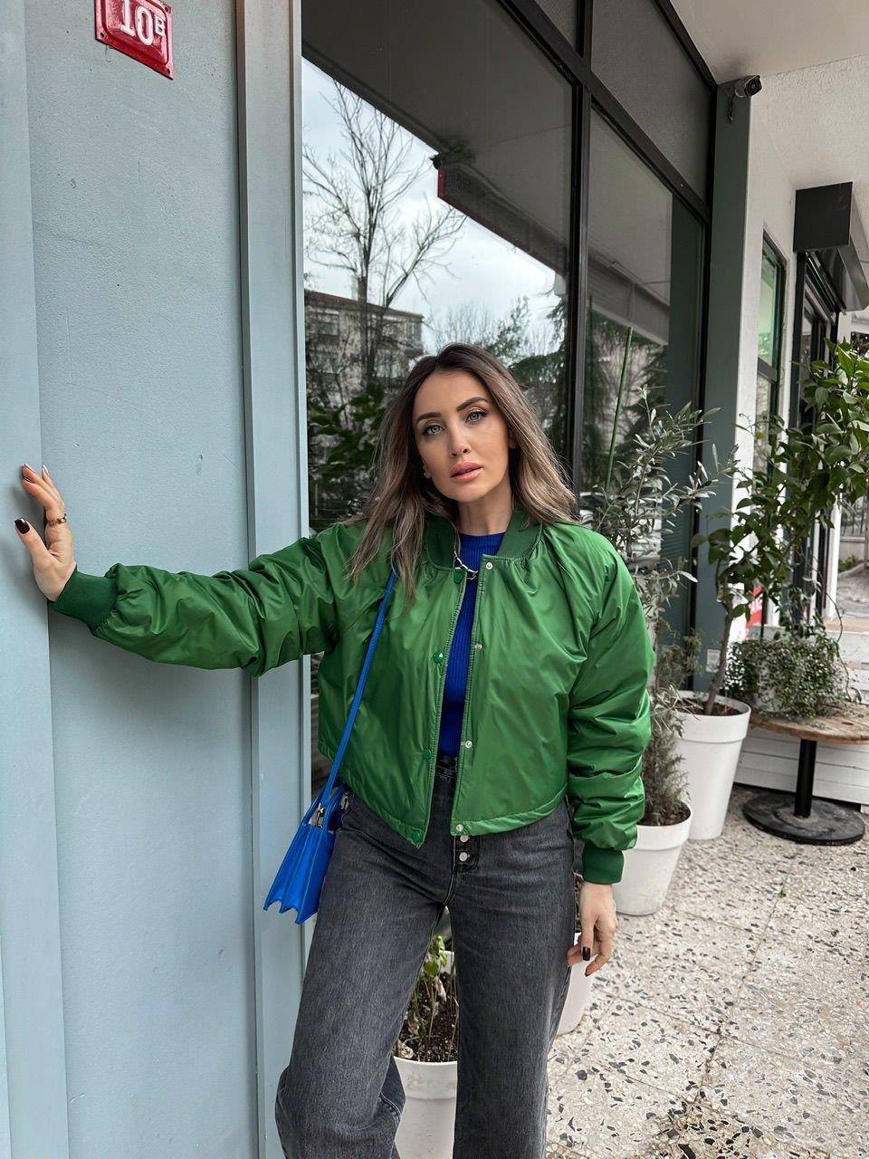 Yeşil  Kısa Bomber Ceket
