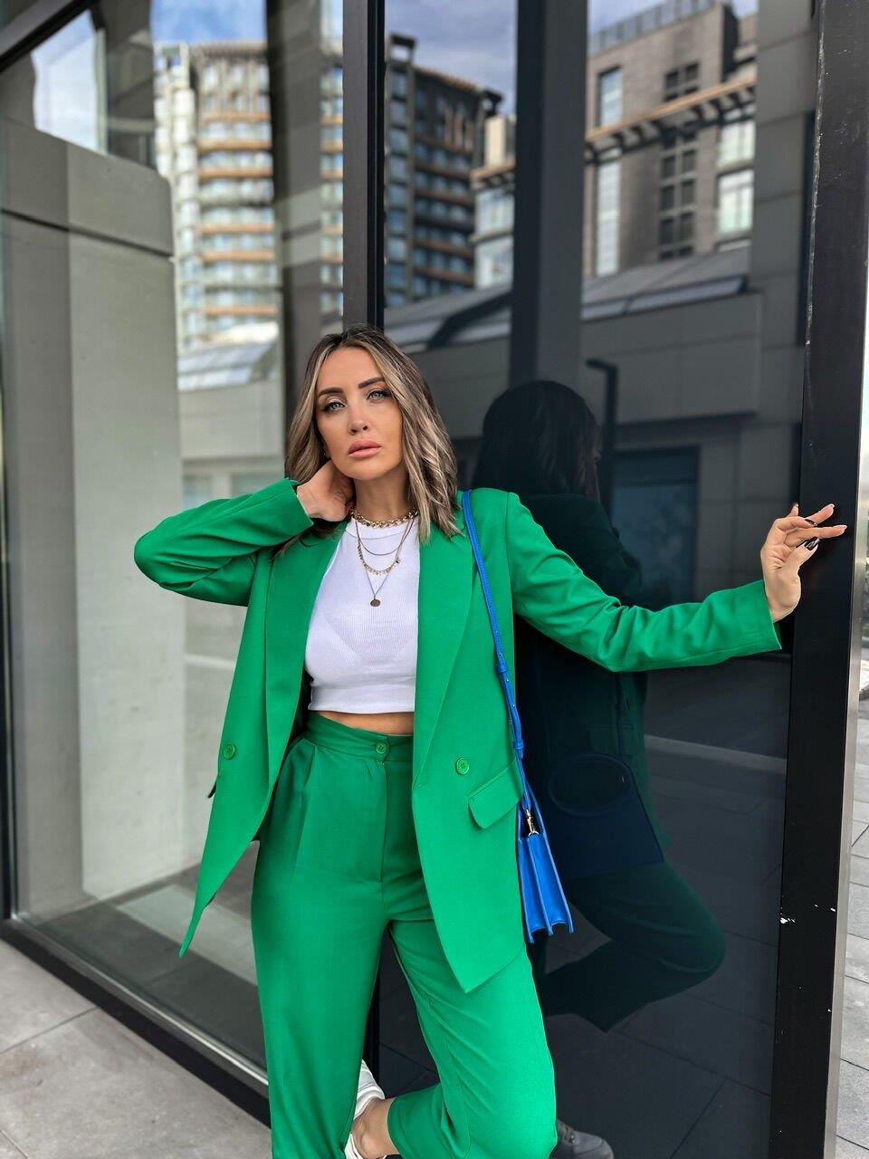 Yeşil Kruvaze Blazer Ceket