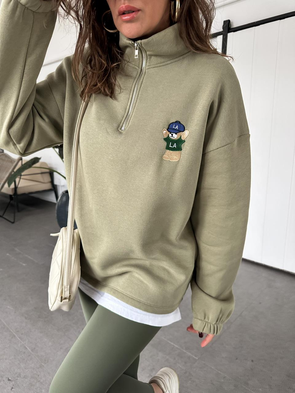 Yeşil LA Ayıcıklı Sweatshirt