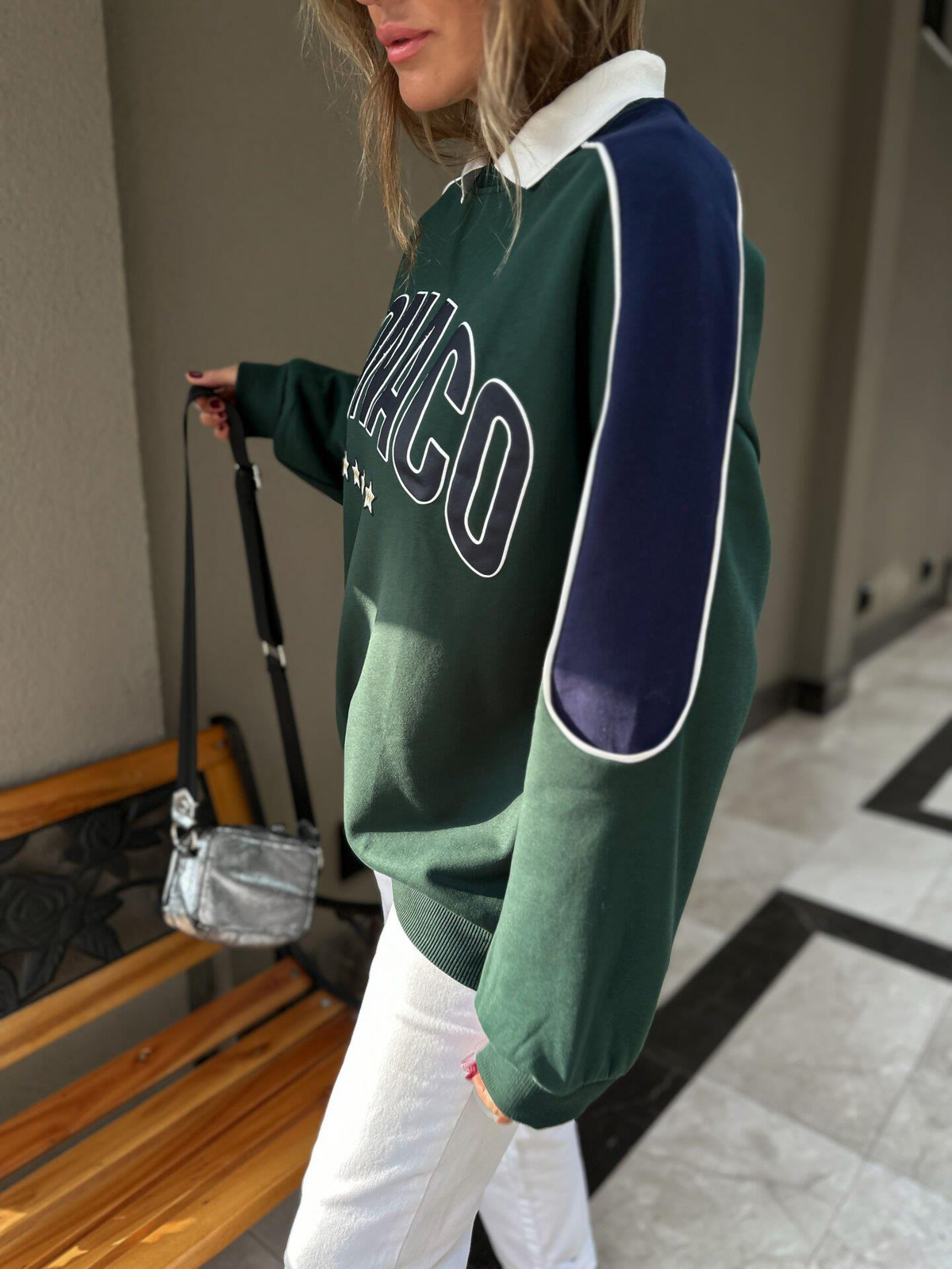 Yeşil Monaco Yakalı Sweatshirt