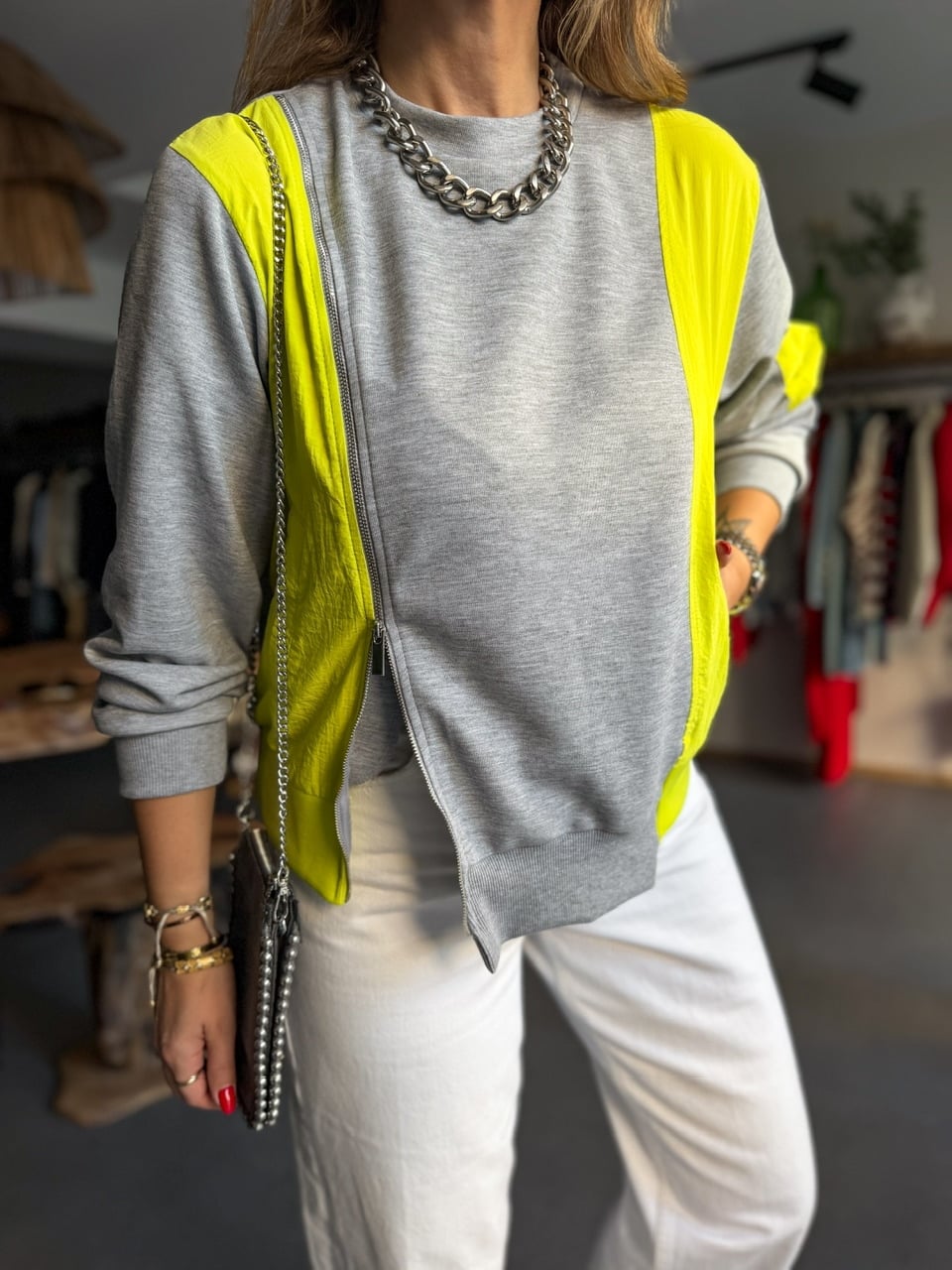 Yeşil Paraşüt Garnili Sweatshirt
