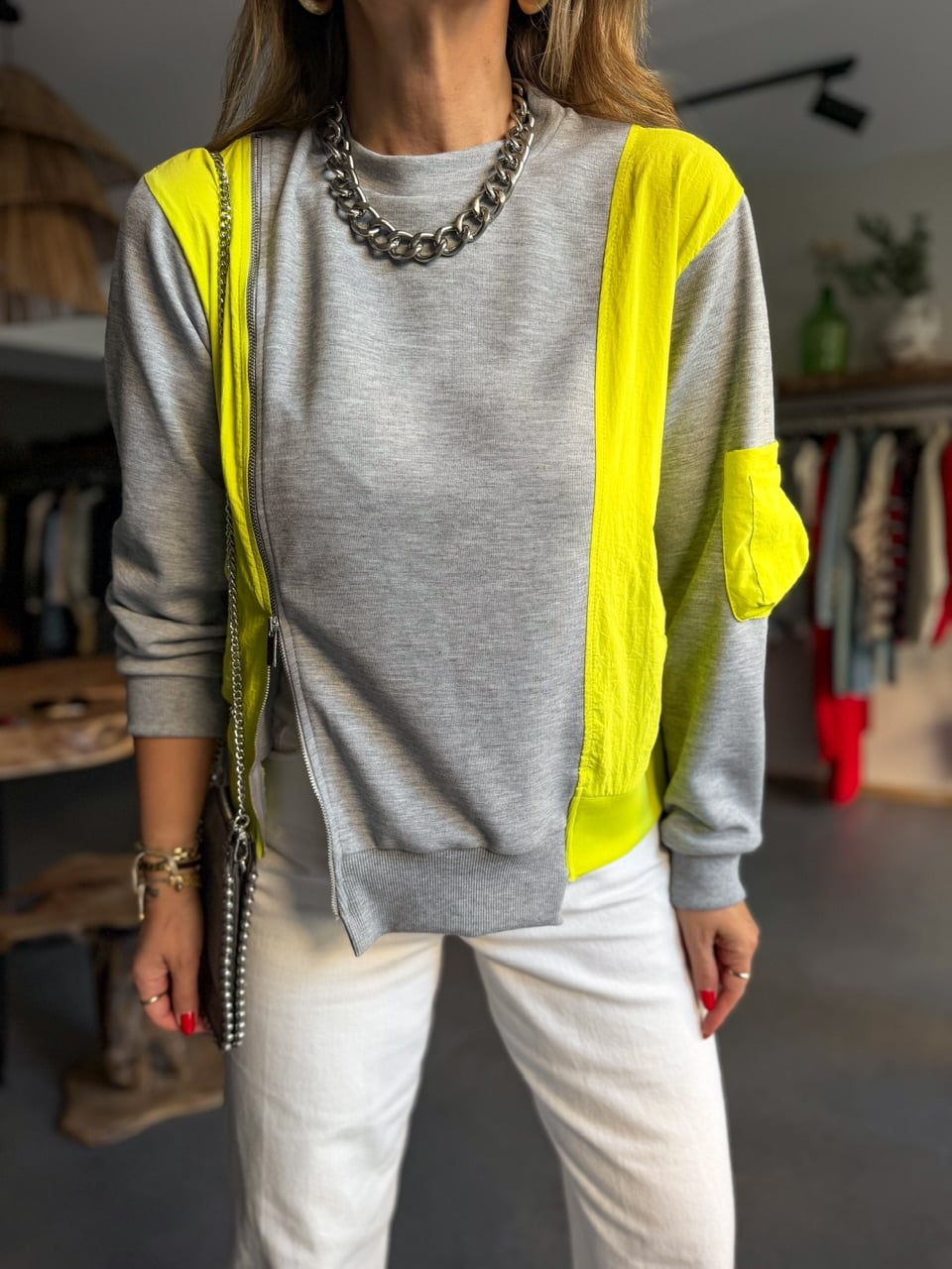 Yeşil Paraşüt Garnili Sweatshirt