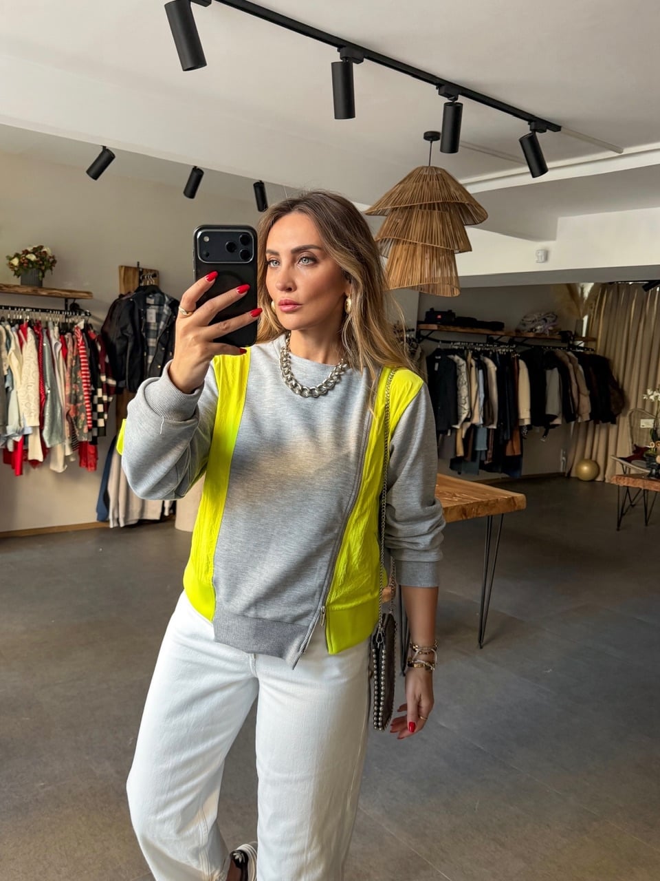 Yeşil Paraşüt Garnili Sweatshirt