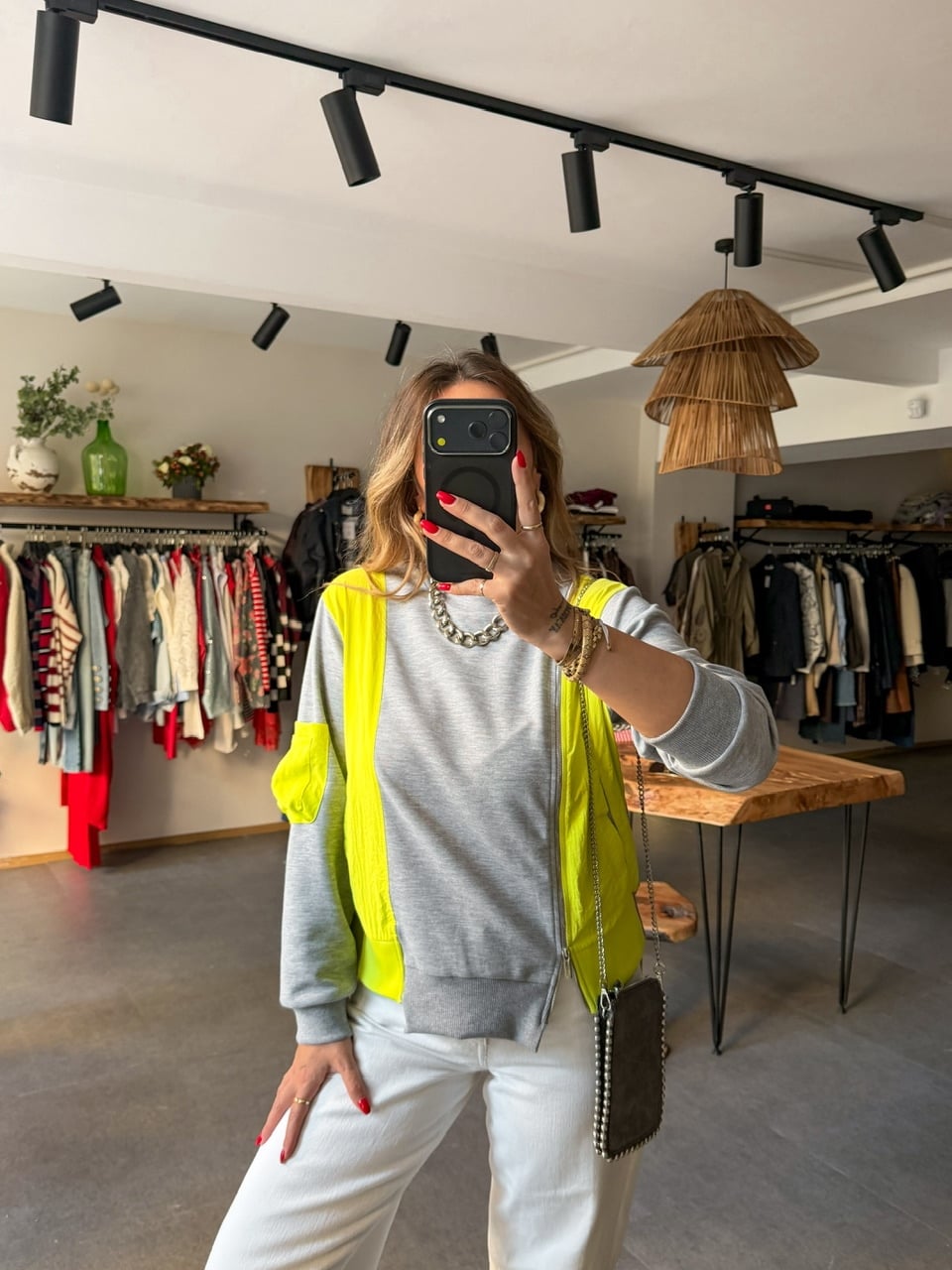 Yeşil Paraşüt Garnili Sweatshirt