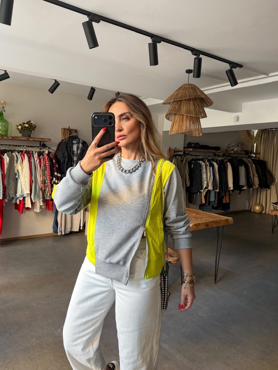 Yeşil Paraşüt Garnili Sweatshirt