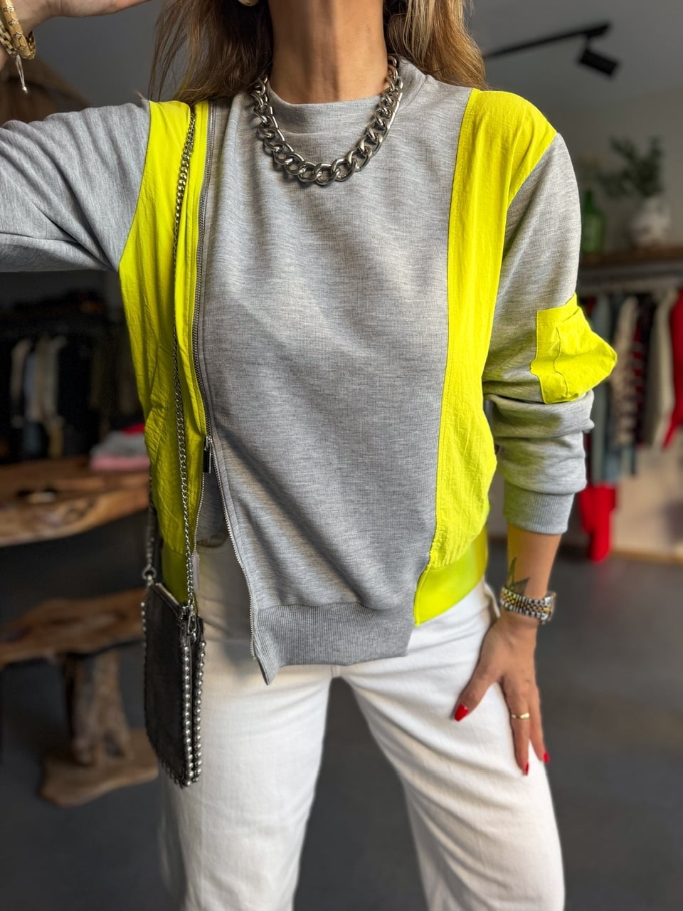 Yeşil Paraşüt Garnili Sweatshirt
