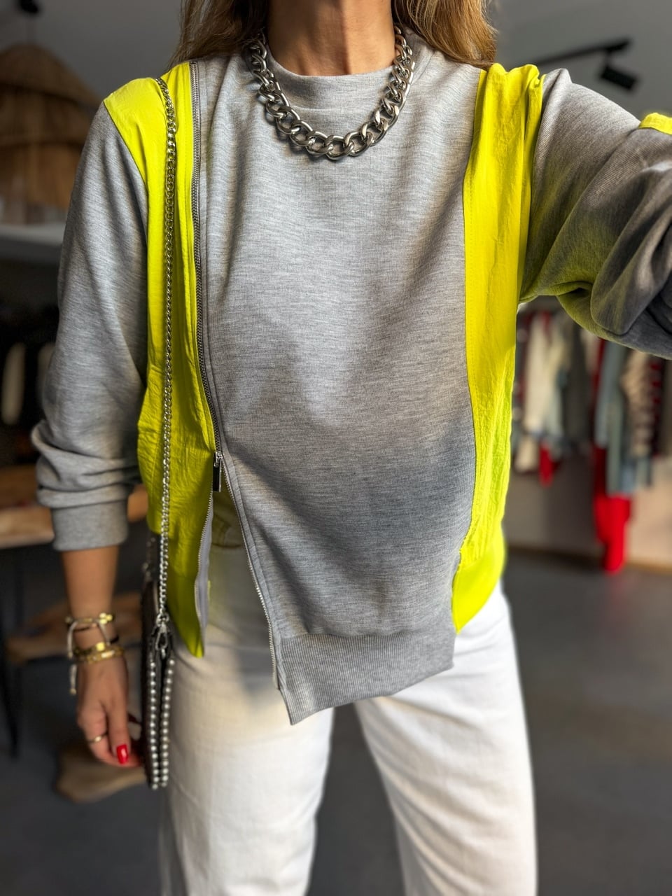 Yeşil Paraşüt Garnili Sweatshirt