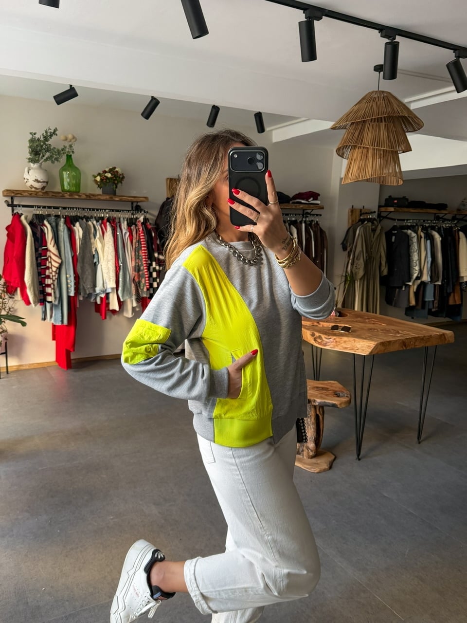 Yeşil Paraşüt Garnili Sweatshirt