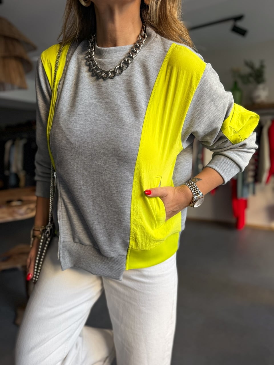 Yeşil Paraşüt Garnili Sweatshirt