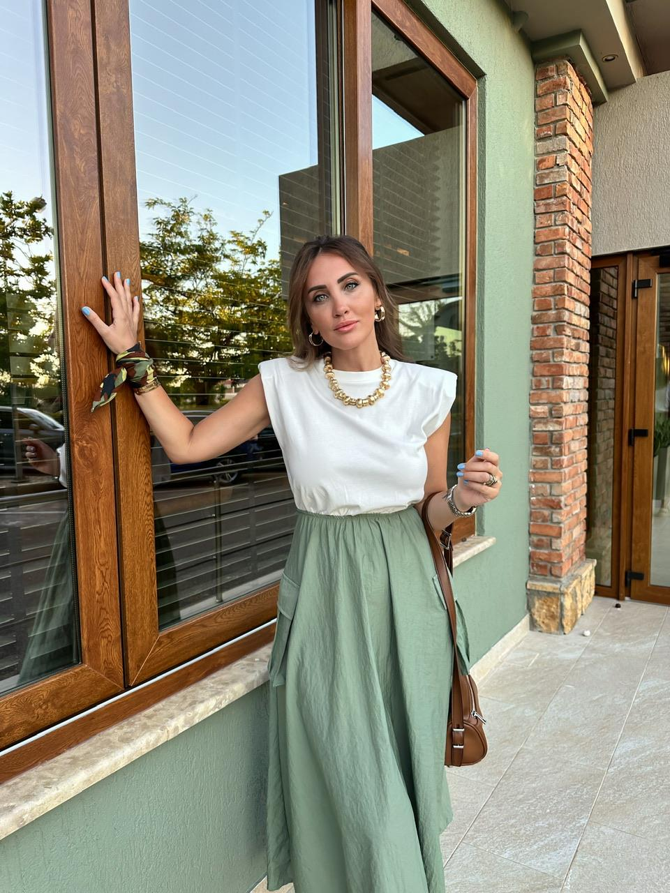 Yeşil Paraşüt Parçalı Cepli Elbise