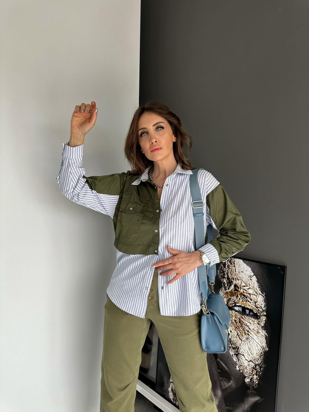 Yeşil Paraşüt Parçalı Çizgili Gömlek