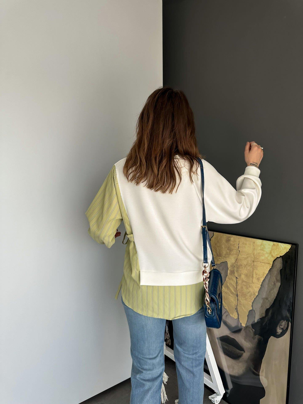 Yeşil Parçalı Gömlek Detaylı Tasarım Sweatshirt