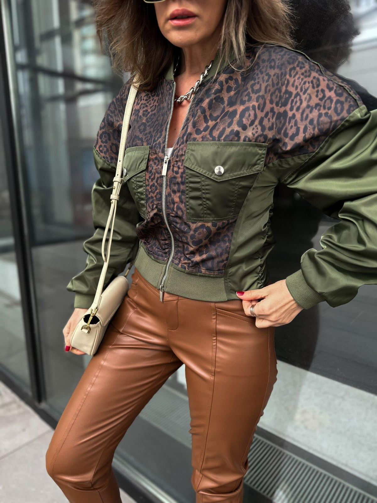 Yeşil Parçalı Leopar Ceket