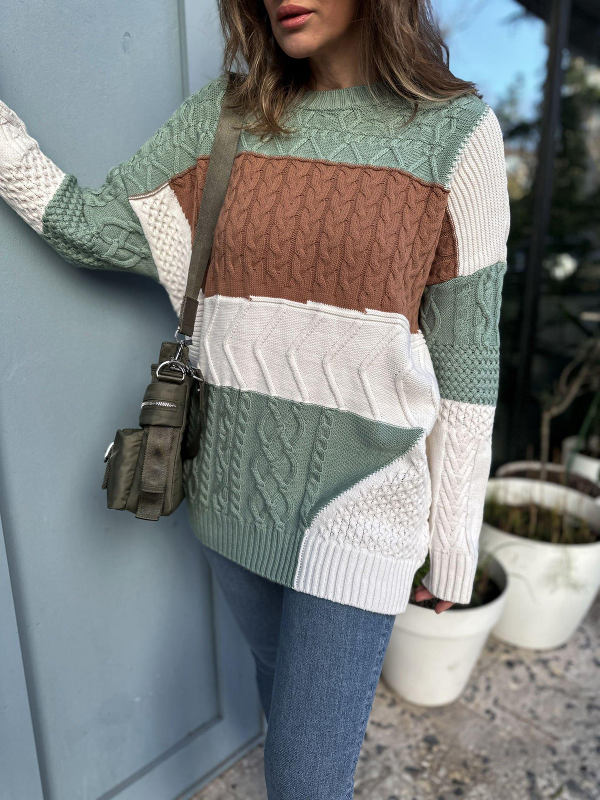 Yeşil Patchwork Kazak