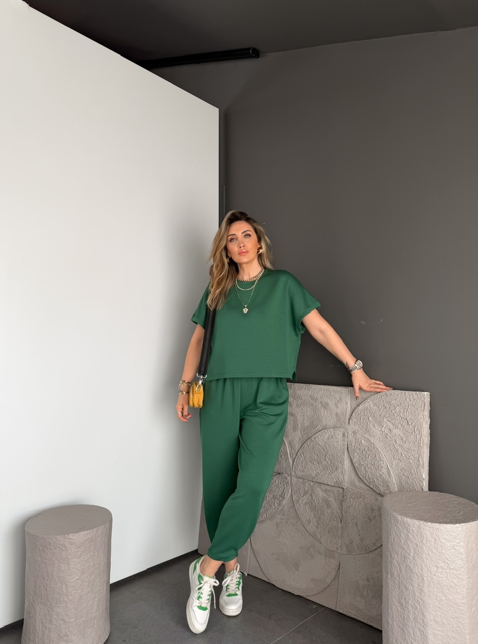 Yeşil T Kol Likralı Modal Takım