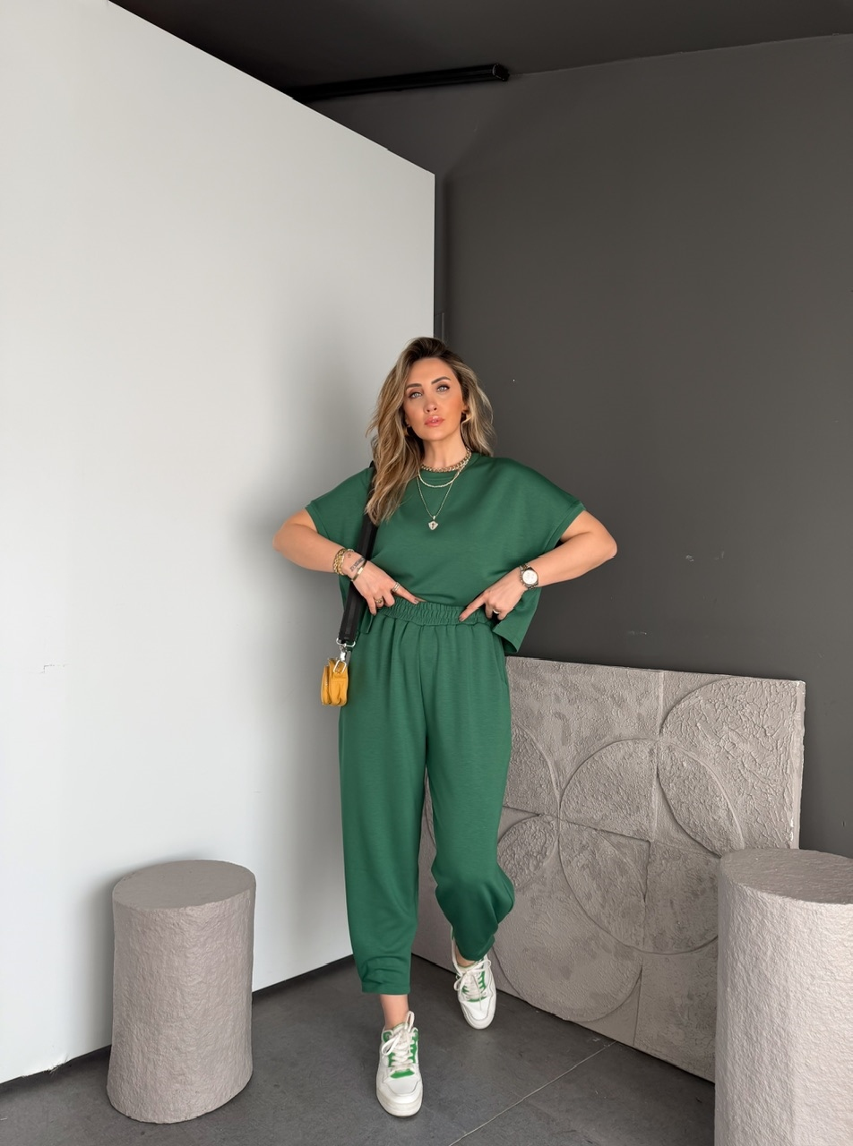 Yeşil T Kol Likralı Modal Takım
