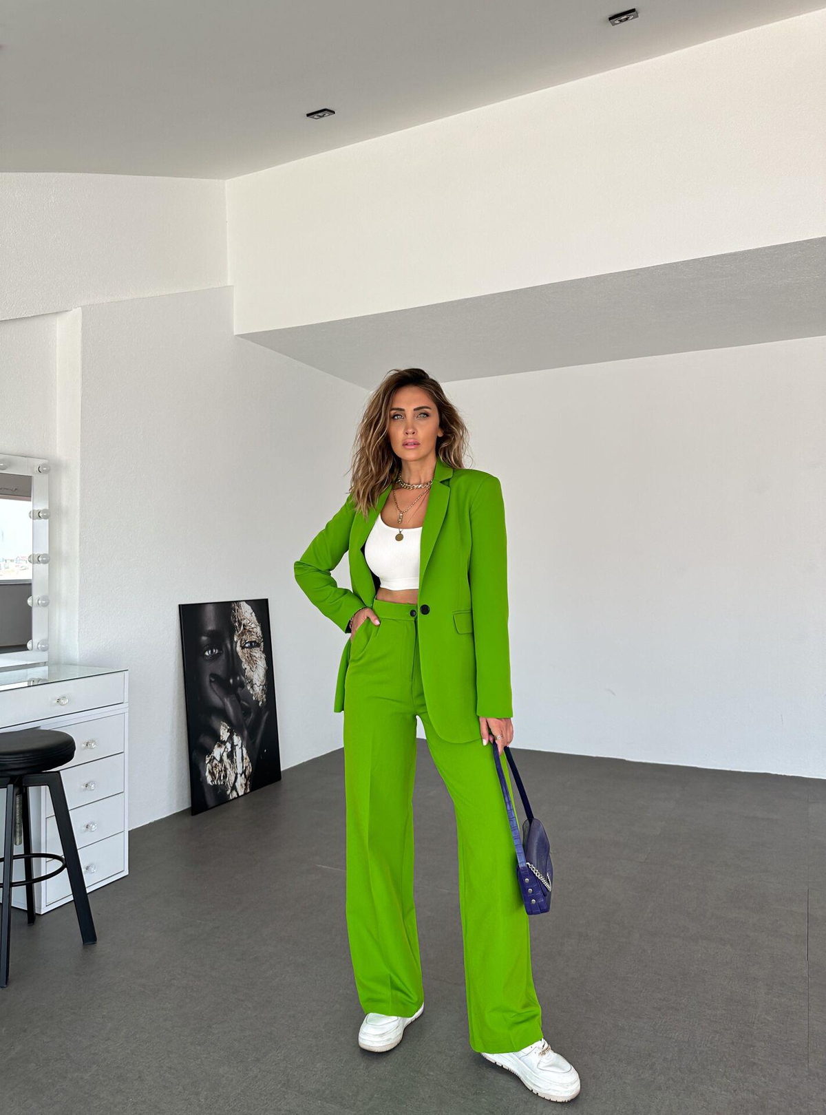 Yeşil Tek Düğme Blazer Ceket