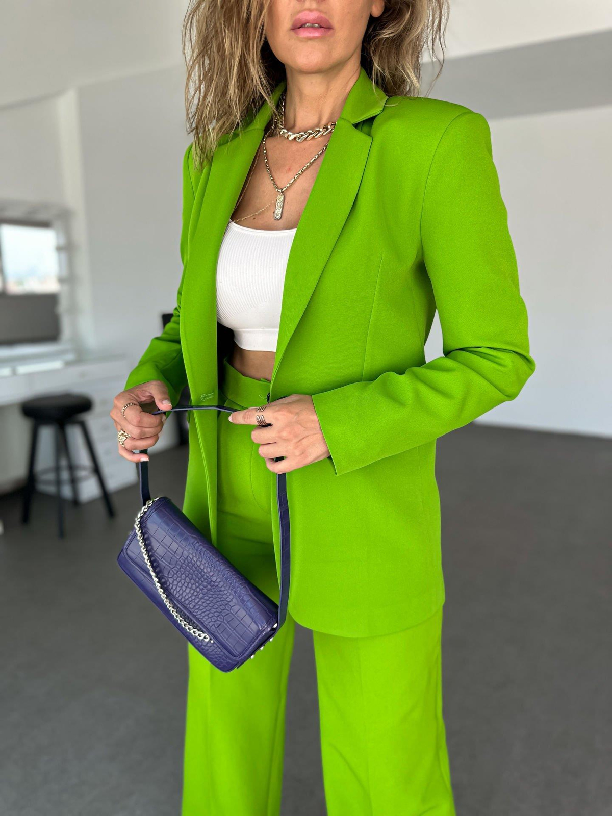 Yeşil Tek Düğme Blazer Ceket