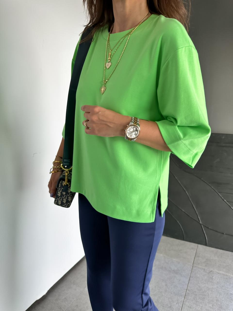 Yeşil Yırtmaçlı Cotton Oversize Tshirt